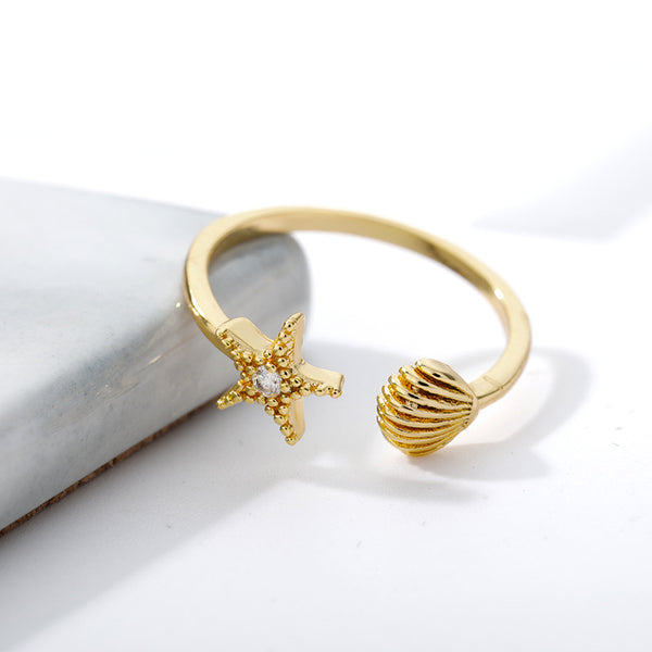 Starfish Seashell Adjustable Ring