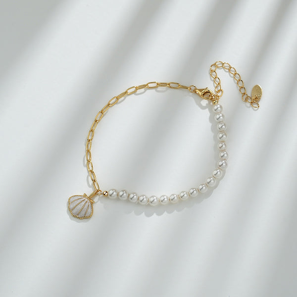 Gold Shell Pearl Charm Bracelet