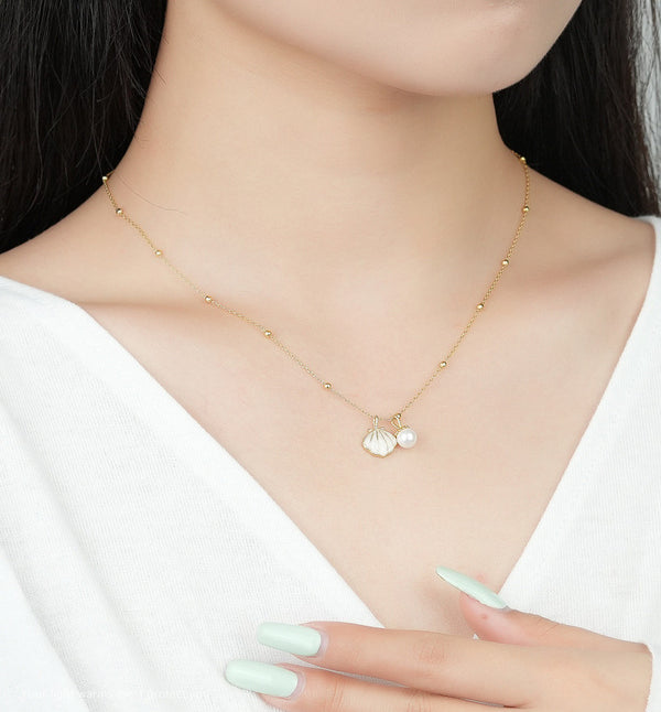 Gold Shell Pearl Charm Necklace