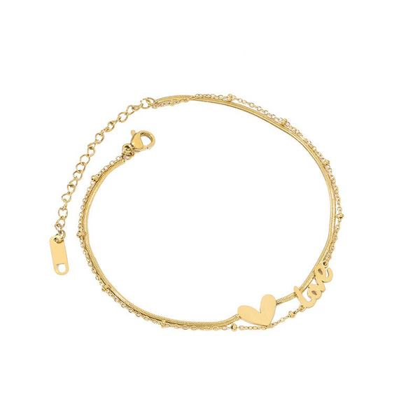 Monogram Love Heart Double Chain Anklet