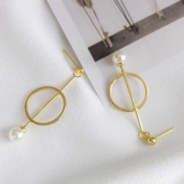 Circle Pearl Dangle Drop Earrings