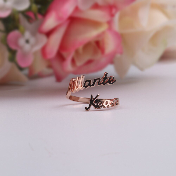 Custom Name Heart Stacking Bypass Ring