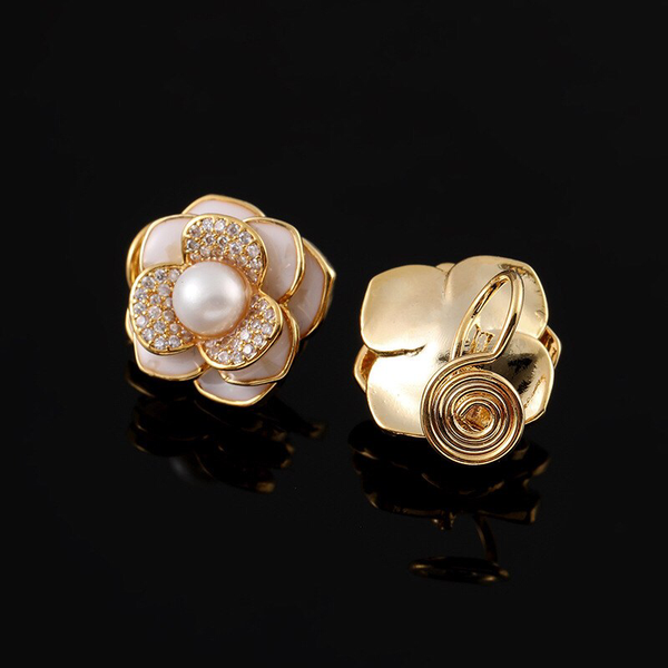 Camellia Flower Pearl Stud Earrings