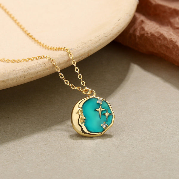 Moon Star Circle Charm Necklace