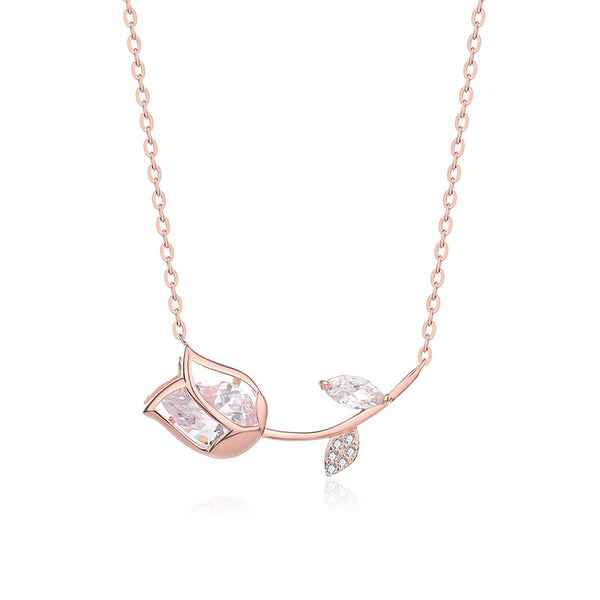 Dainty Tulip Flower Pendant Necklace