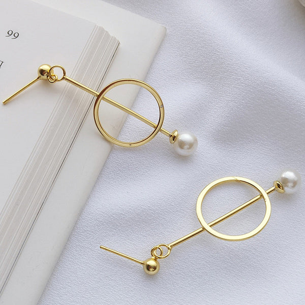 Circle Pearl Dangle Drop Earrings