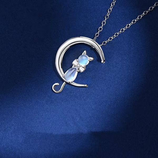 Moon Cat Moonstone Charm Necklace