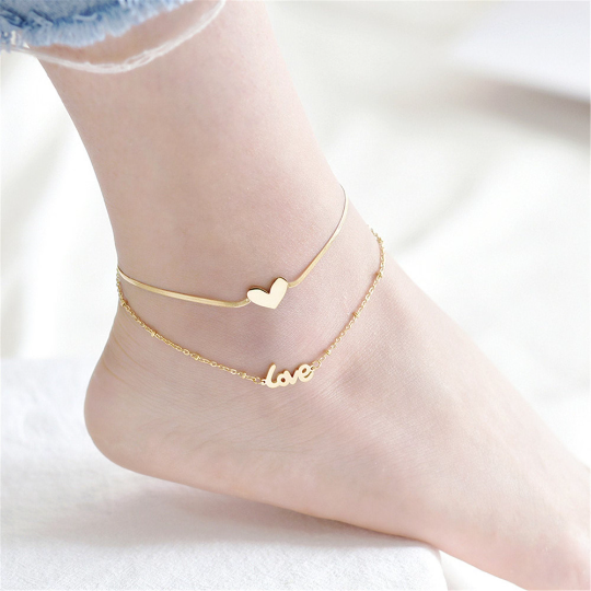 Monogram Love Heart Double Chain Anklet