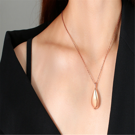 Teardrop Bean Urn Pendant Necklace