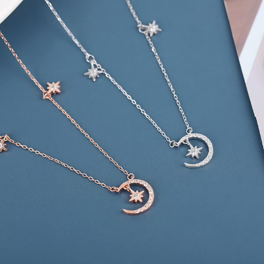 Moon Star Charm Pendant Necklace