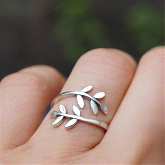 Olive Tree Leaf Branch Stackable Ring