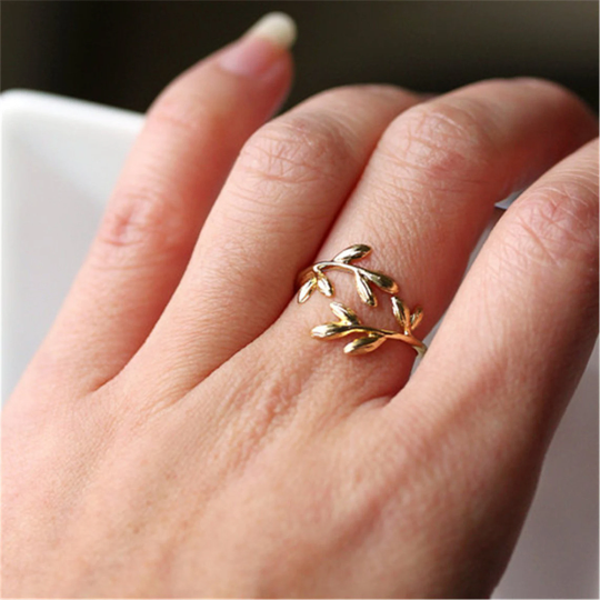 Olive Tree Leaf Branch Stackable Ring