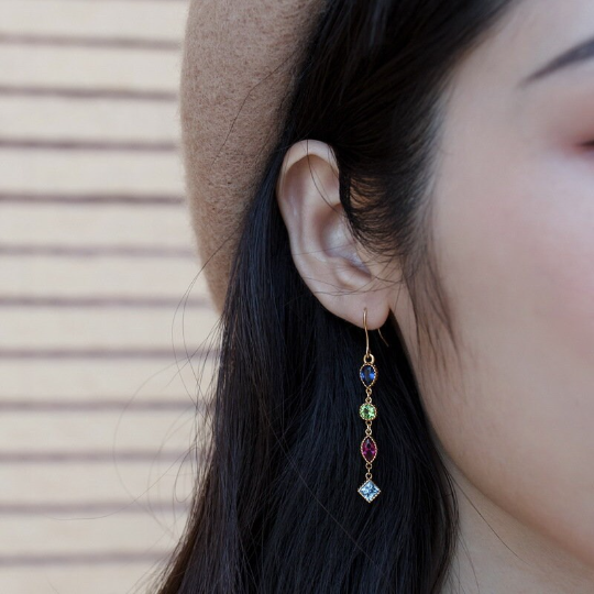 Rainbow Colored Gem Drop Earrings