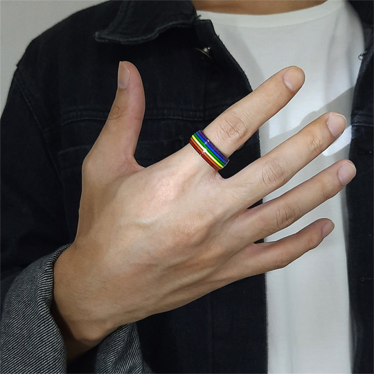 Rainbow LGBTQ Pride Couple Band Ring