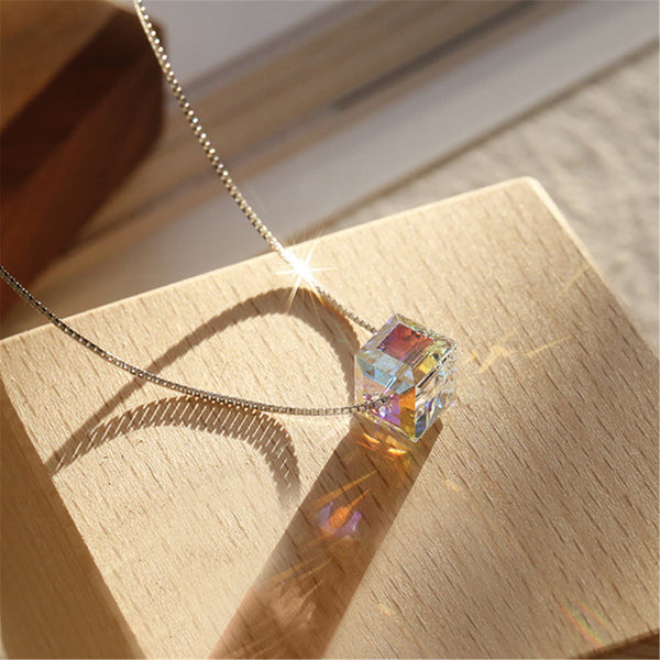 Sugar Cube Square Crystal Necklace