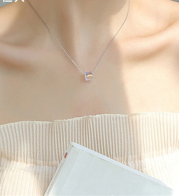 Sugar Cube Square Crystal Necklace