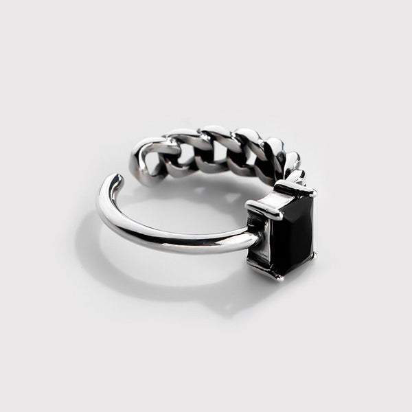 Black Agate Half Chain Band Ring