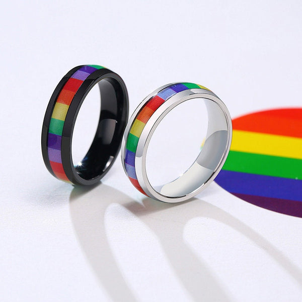 Rainbow LGBTQ Pride Couple Band Ring