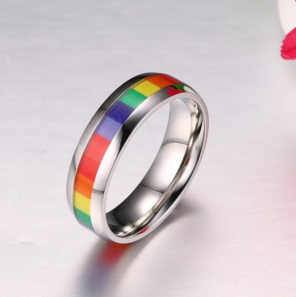 Rainbow LGBTQ Pride Couple Band Ring