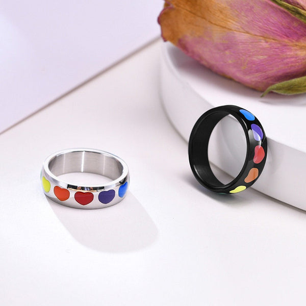 Rainbow LGBTQ Pride Heart Couple Ring