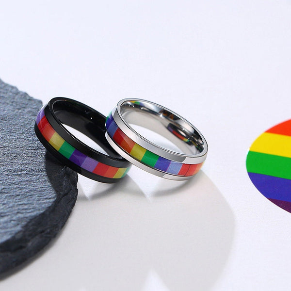 Rainbow LGBTQ Pride Couple Band Ring