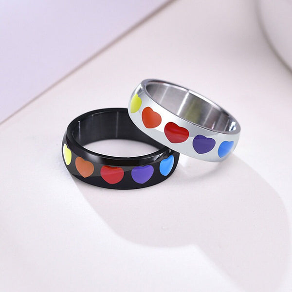 Rainbow LGBTQ Pride Heart Couple Ring