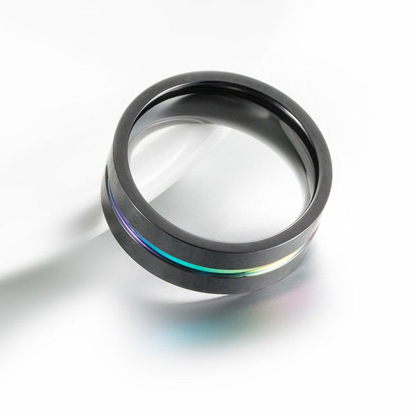 Rainbow LGBTQ Pride Black Band Ring