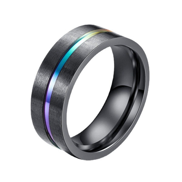 Rainbow LGBTQ Pride Black Band Ring