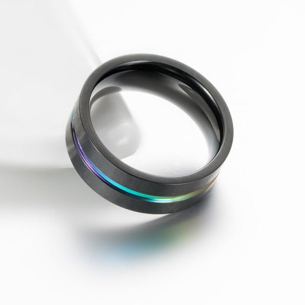 Rainbow LGBTQ Pride Black Band Ring