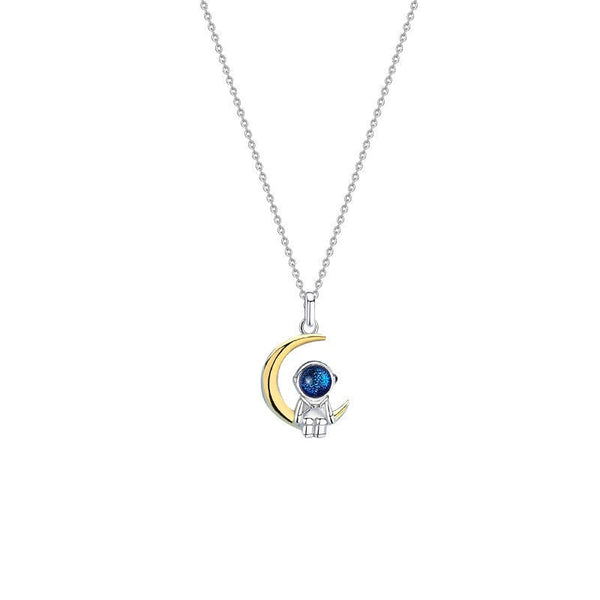 Astronaut Moon Star Couple Necklace