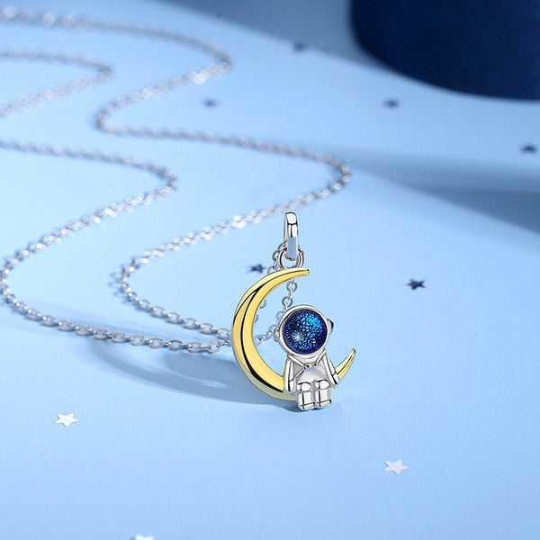 Astronaut Moon Star Couple Necklace