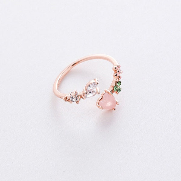 Pink Heart Flower Stacking Bypass Ring