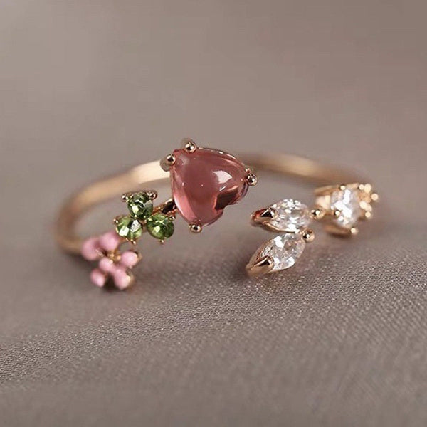 Pink Heart Flower Stacking Bypass Ring