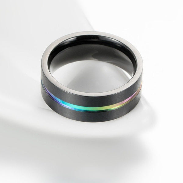 Rainbow LGBTQ Pride Black Band Ring