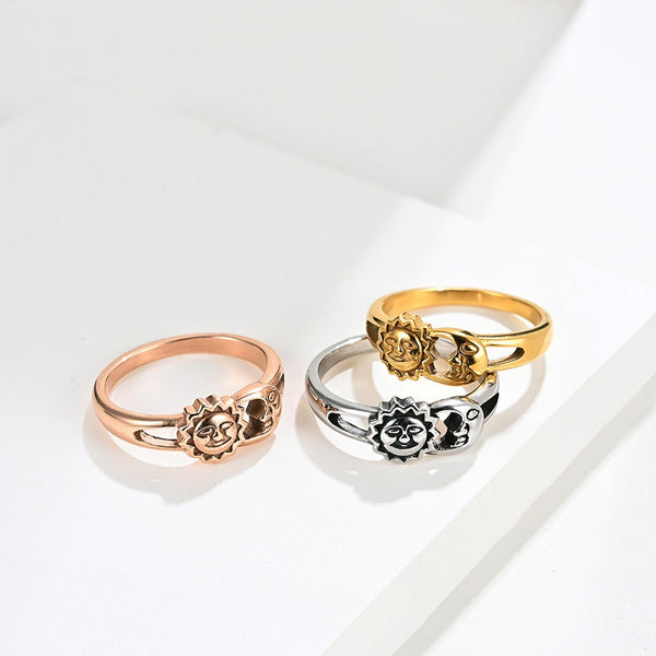 Sun Moon Face Couple Matching Ring