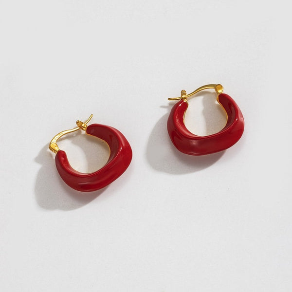 Color Enamel U Shaped Hoop Earrings