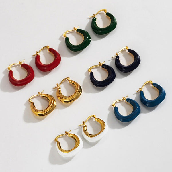 Color Enamel U Shaped Hoop Earrings