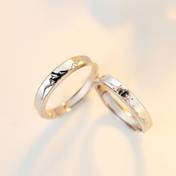 Mountain Ocean Couple Matching Ring