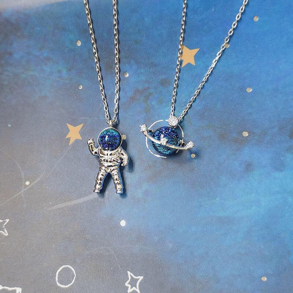 Spaceman Planet Moon Star Necklace