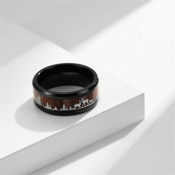 Wood Forest Elk Deer Black Band Ring