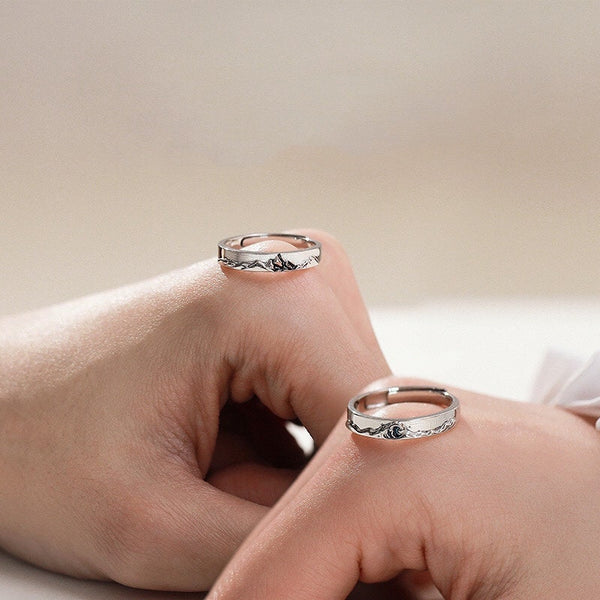 Mountain Ocean Couple Matching Ring