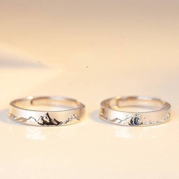 Mountain Ocean Couple Matching Ring