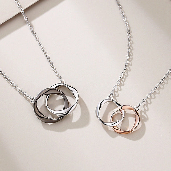 Interlocking Mobius Ring Couple Necklace