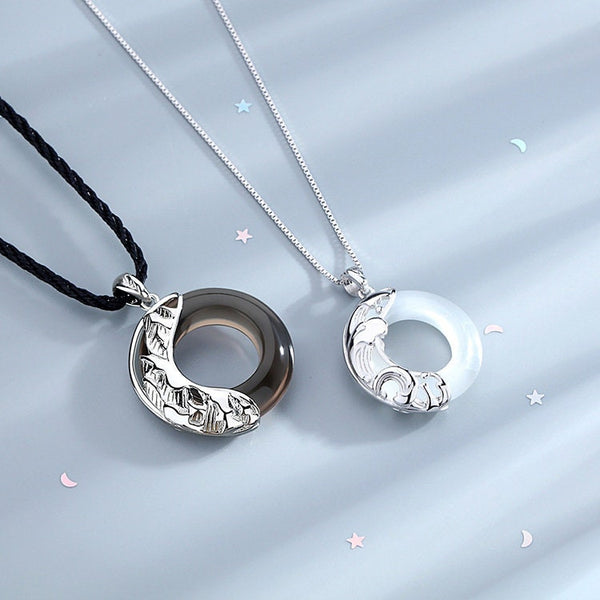 Mountain Ocean Matching Couple Necklace