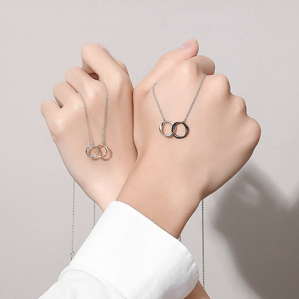 Interlocking Mobius Ring Couple Necklace