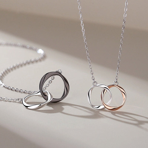 Interlocking Mobius Ring Couple Necklace