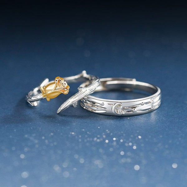 The Little Prince Rose Flower Couple Ring