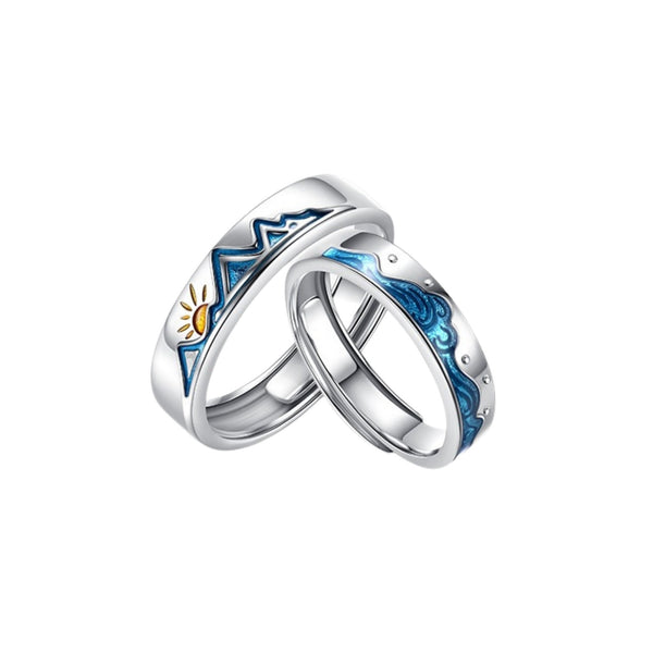 Mountain Ocean Couple Matching Ring