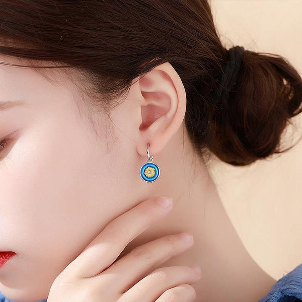 Sunflower Van Gogh Circle Drop Earrings