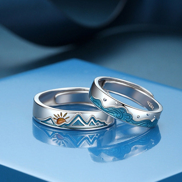 Mountain Ocean Couple Matching Ring